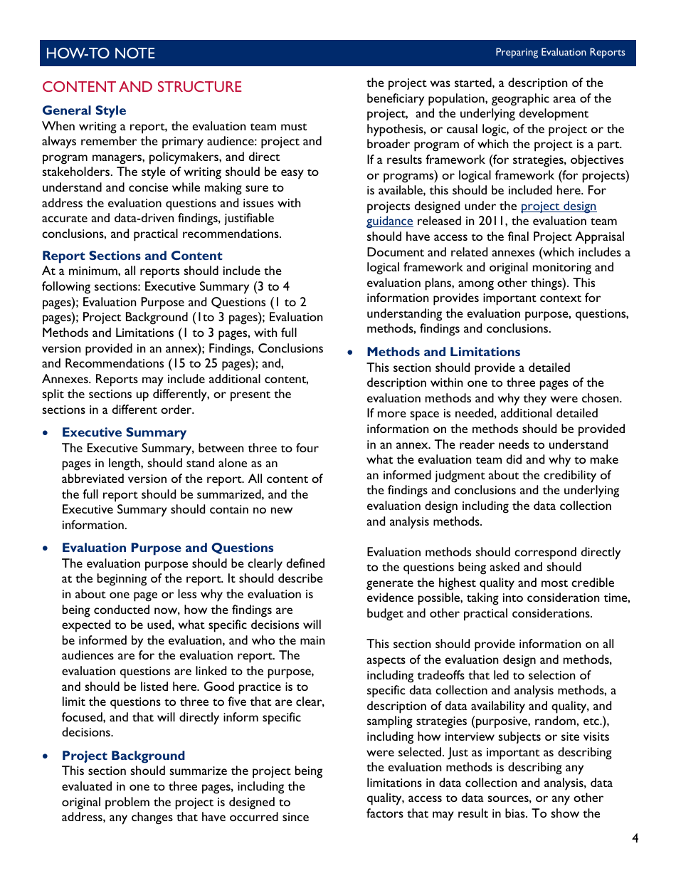 Instructions for Preparing Evaluation Reports, Page 4