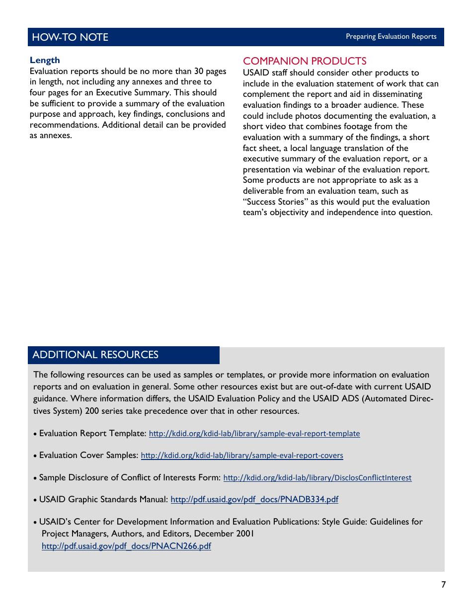 Instructions for Preparing Evaluation Reports, Page 7