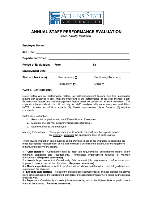 annual staff performance evaluation form athens state university annual evaluation form