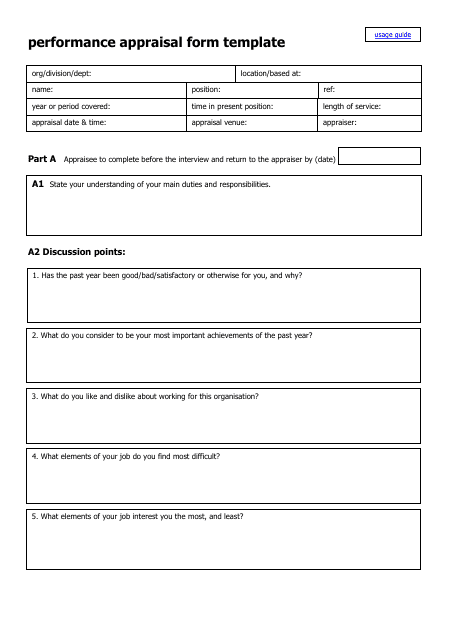 Performance Appraisal Form Template Download Pdf