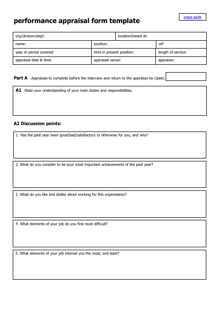 Performance Appraisal Form Template