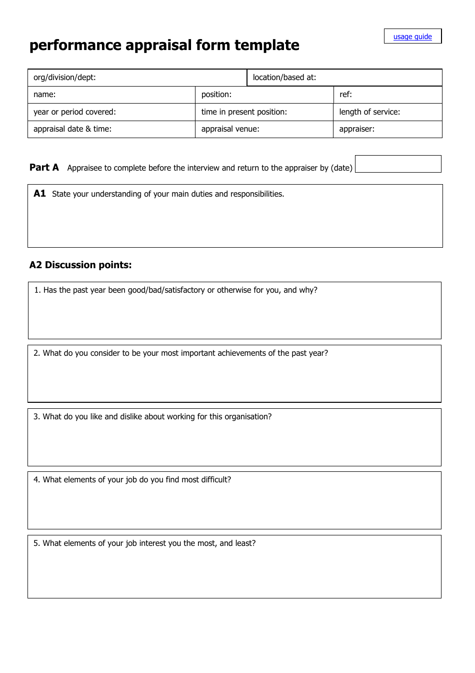 Performance Appraisal Form Template Fill Out, Sign Online and