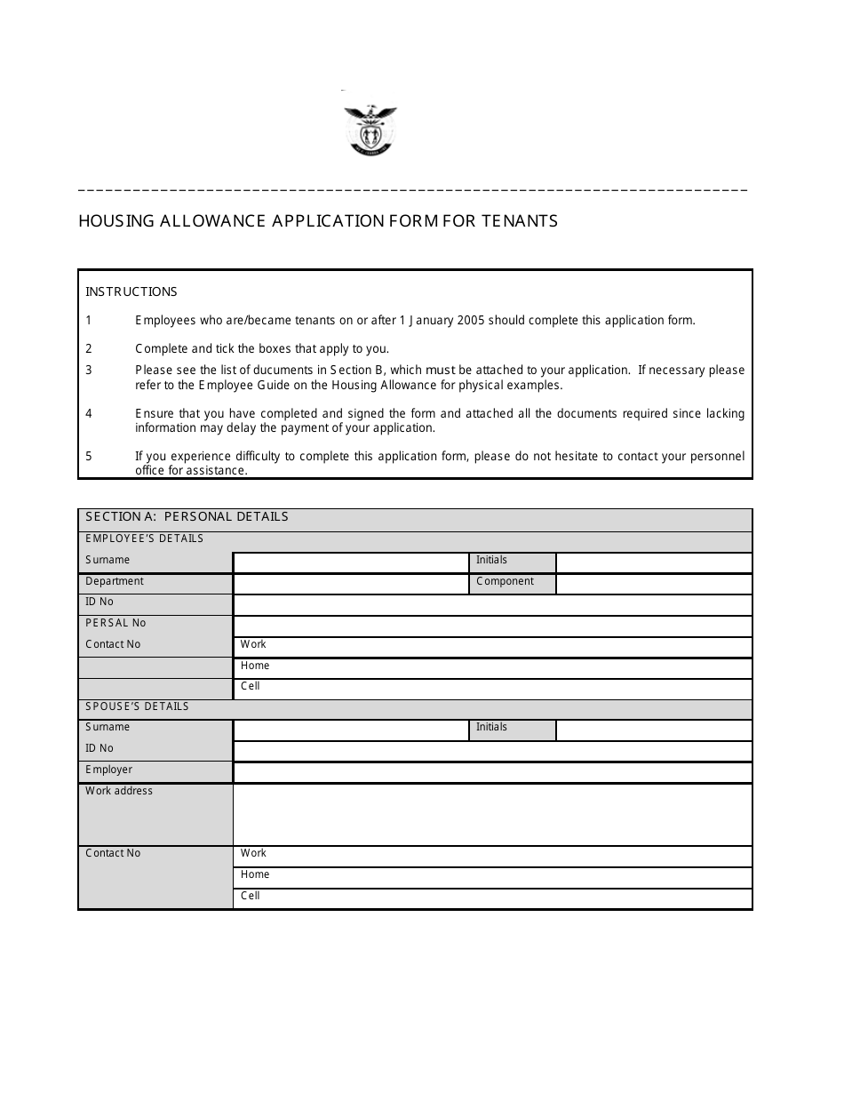 Housing Allowance Application Form for Tenants, Page 1