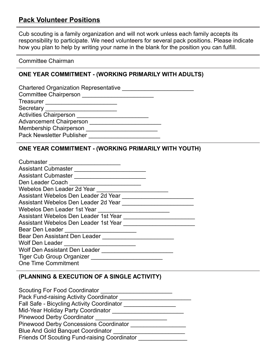 Pack Volunteer Positions Template - Boy Scouts of America, Sagamore Council, Page 3