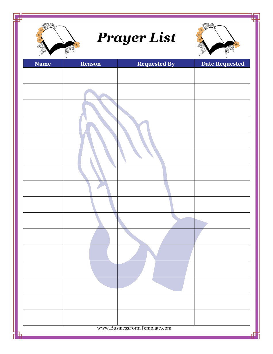 Prayer List Template - Organize your prayer requests with this customizable template