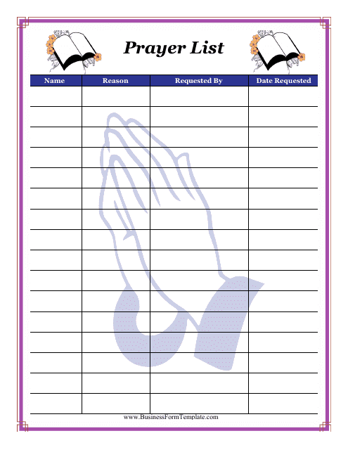 Prayer List Template - Organize your prayer requests with this customizable template