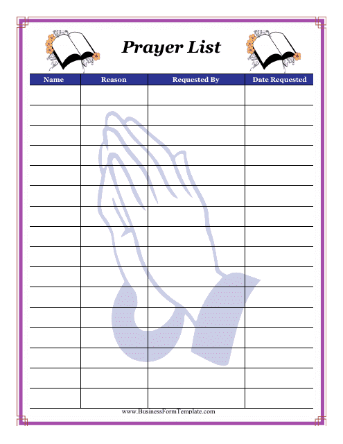 Prayer List Template Download Printable PDF Templateroller
