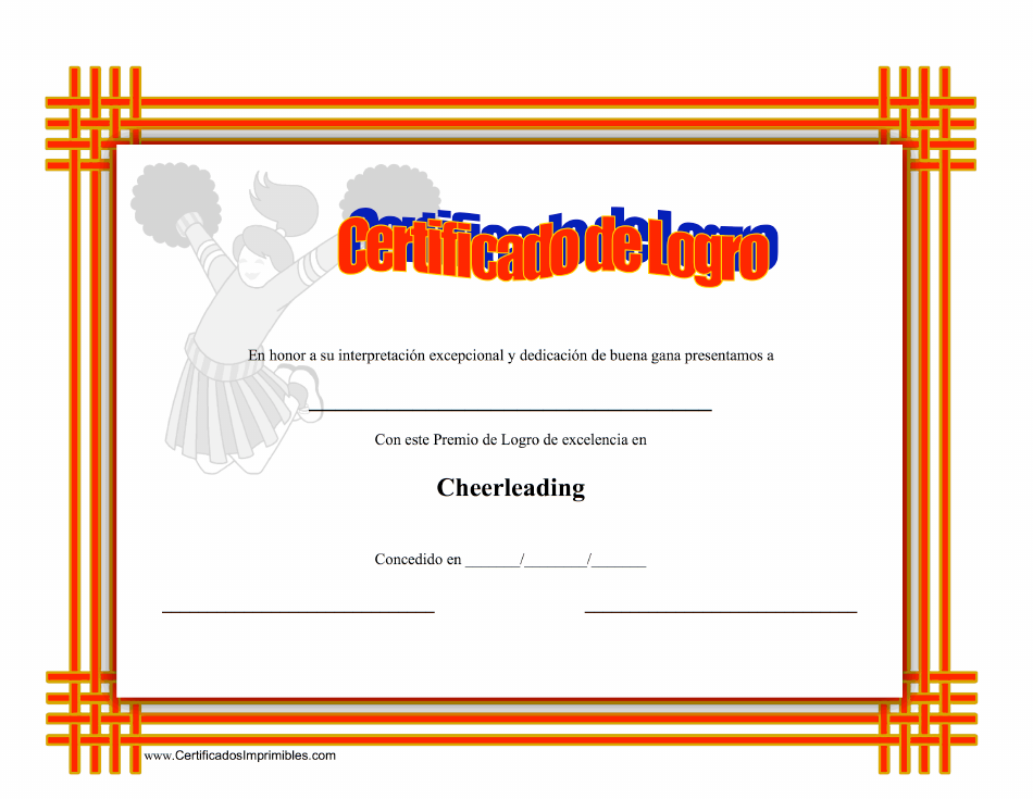 Certificado De Logro En Cheerleading (Spanish)