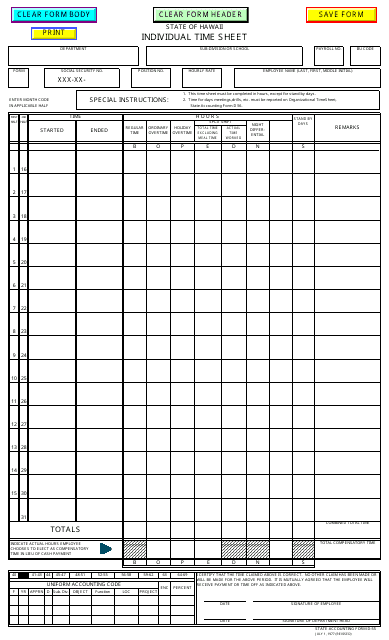 Form D-55 Individual Time Sheet - Hawaii