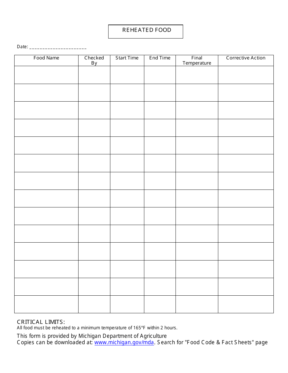 Food Temperature Monitoring Forms - Michigan, Page 3