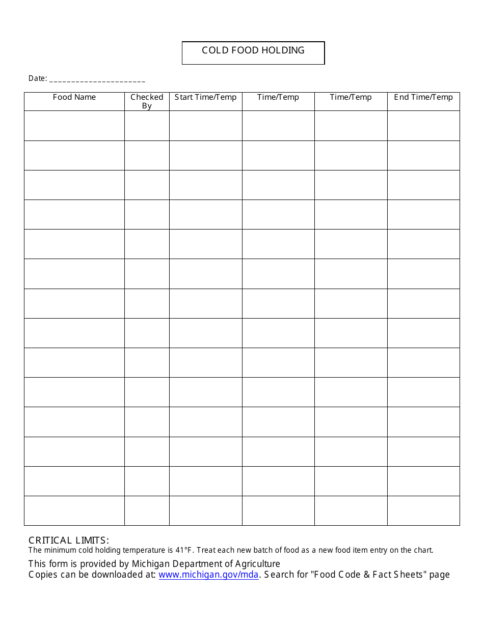 Food Temperature Monitoring Forms - Michigan, Page 5
