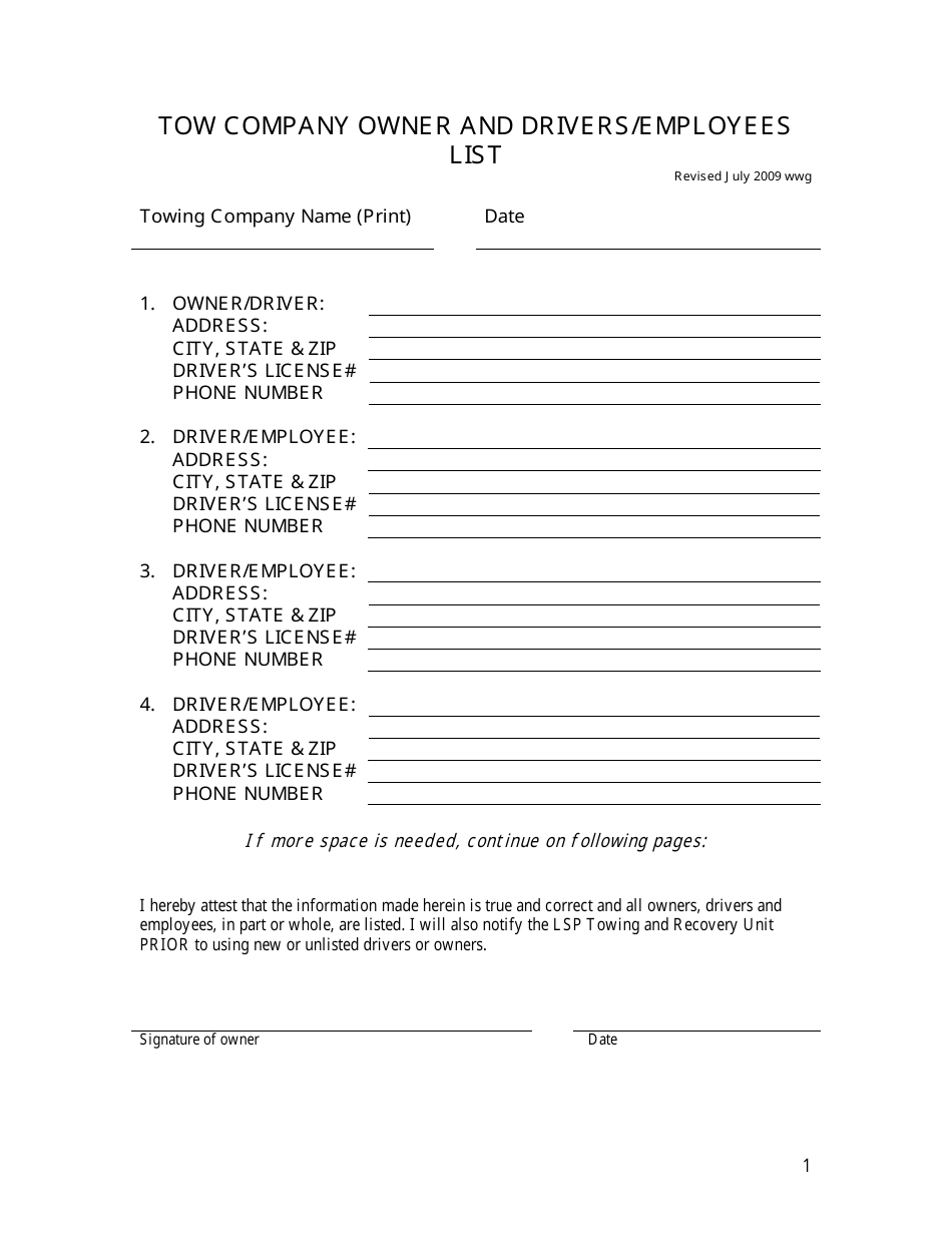 Tow Company Owner and Drivers / Employees List - Louisiana, Page 1