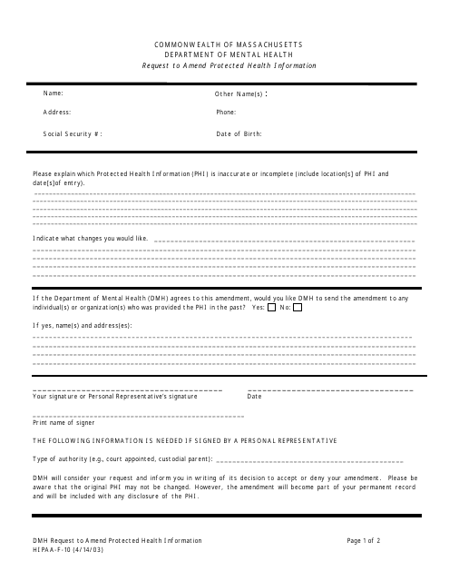 Form HIPAA-F-10  Printable Pdf