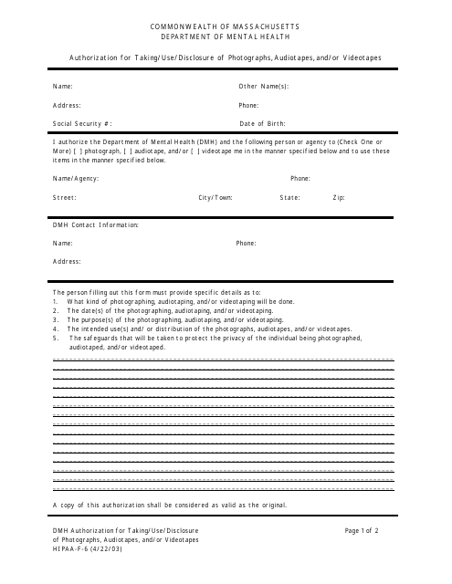 Form HIPAA-F-6  Printable Pdf