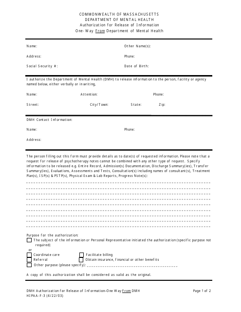 Form HIPAA-F-3  Printable Pdf