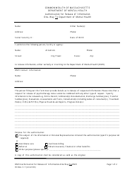 Form HIPAA-F-7 Authorization for Release of Information One-Way to Department of Mental Health - Massachusetts