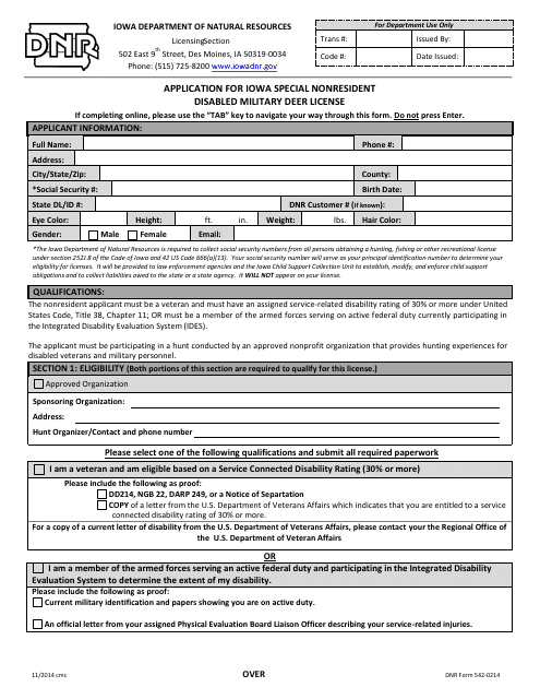 DNR Form 542-0214  Printable Pdf