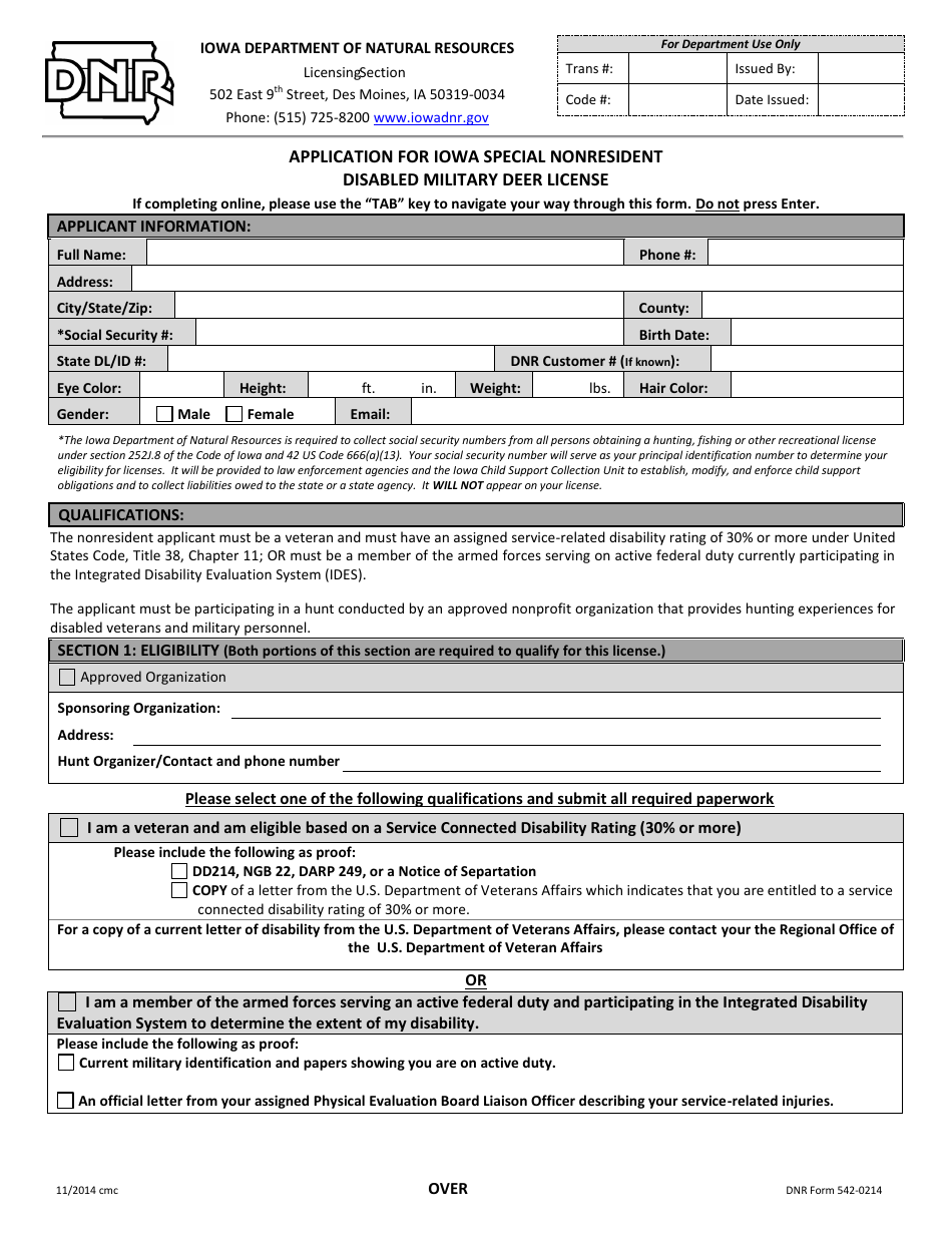 DNR Form 5420214 Download Fillable PDF or Fill Online Application for