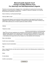 Document preview: Change of E-Mail Address Form for Attorneys and Self-represented Litigants - Massachusetts