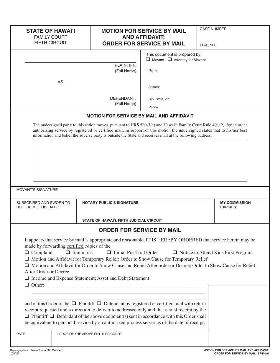 Form 5F-P-183 Uncontested Divorce Without Children (Instructions and Forms) - Hawaii, Page 13