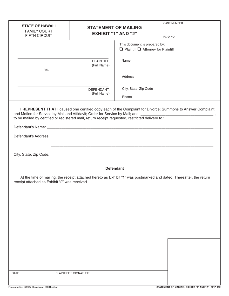 Form 5F-P-183 Uncontested Divorce Without Children (Instructions and Forms) - Hawaii, Page 14