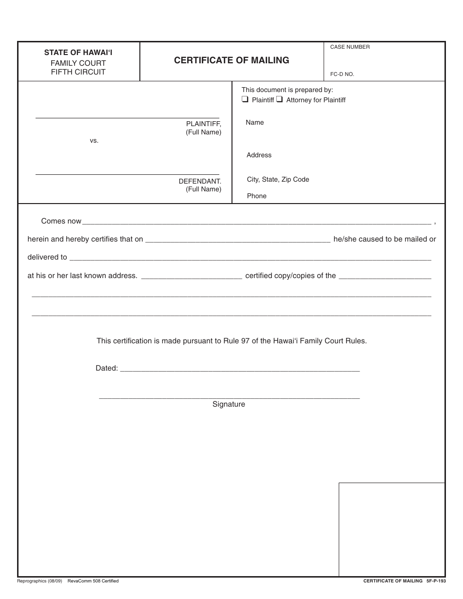 Form 5F-P-183 Uncontested Divorce Without Children (Instructions and Forms) - Hawaii, Page 16