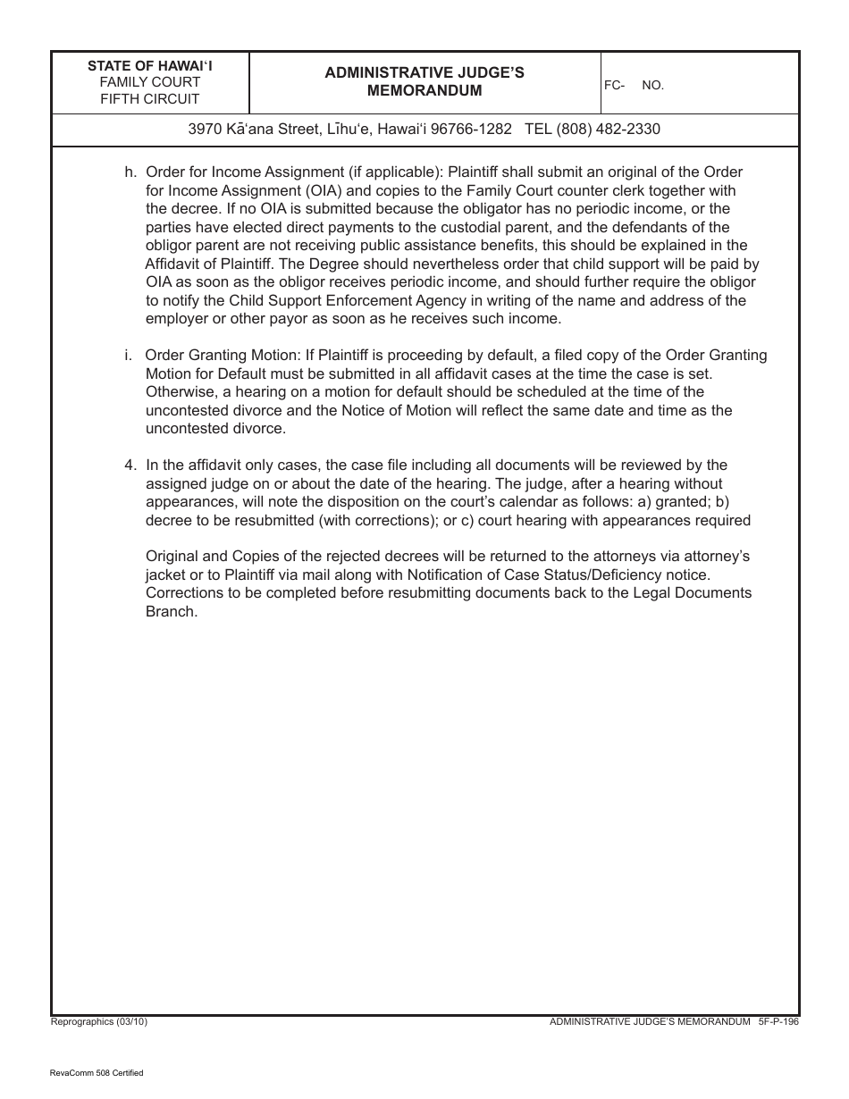 Form 5F-P-183 Uncontested Divorce Without Children (Instructions and Forms) - Hawaii, Page 24