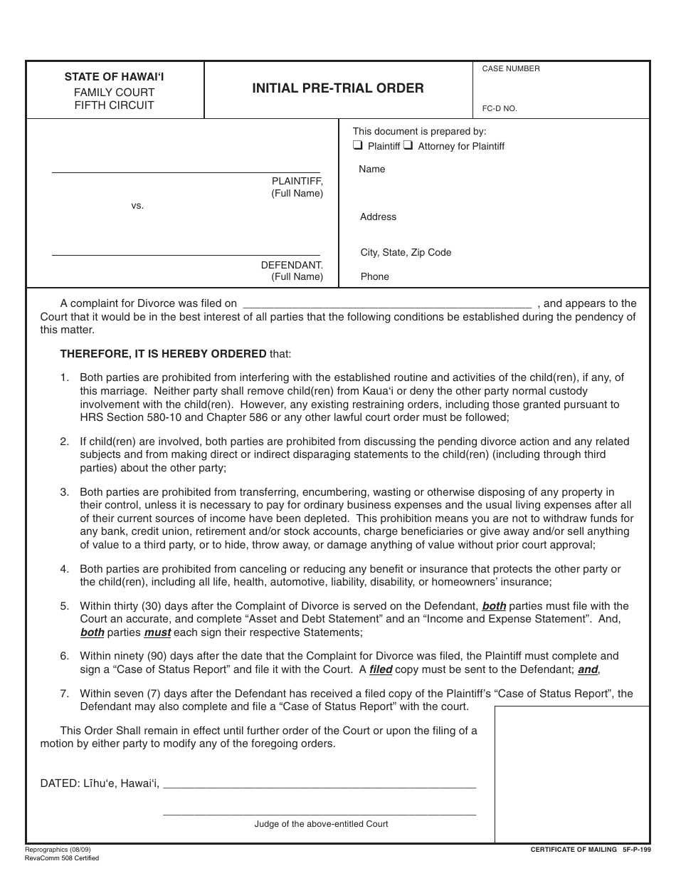 Form 5F-P-183 Uncontested Divorce Without Children (Instructions and Forms) - Hawaii, Page 30