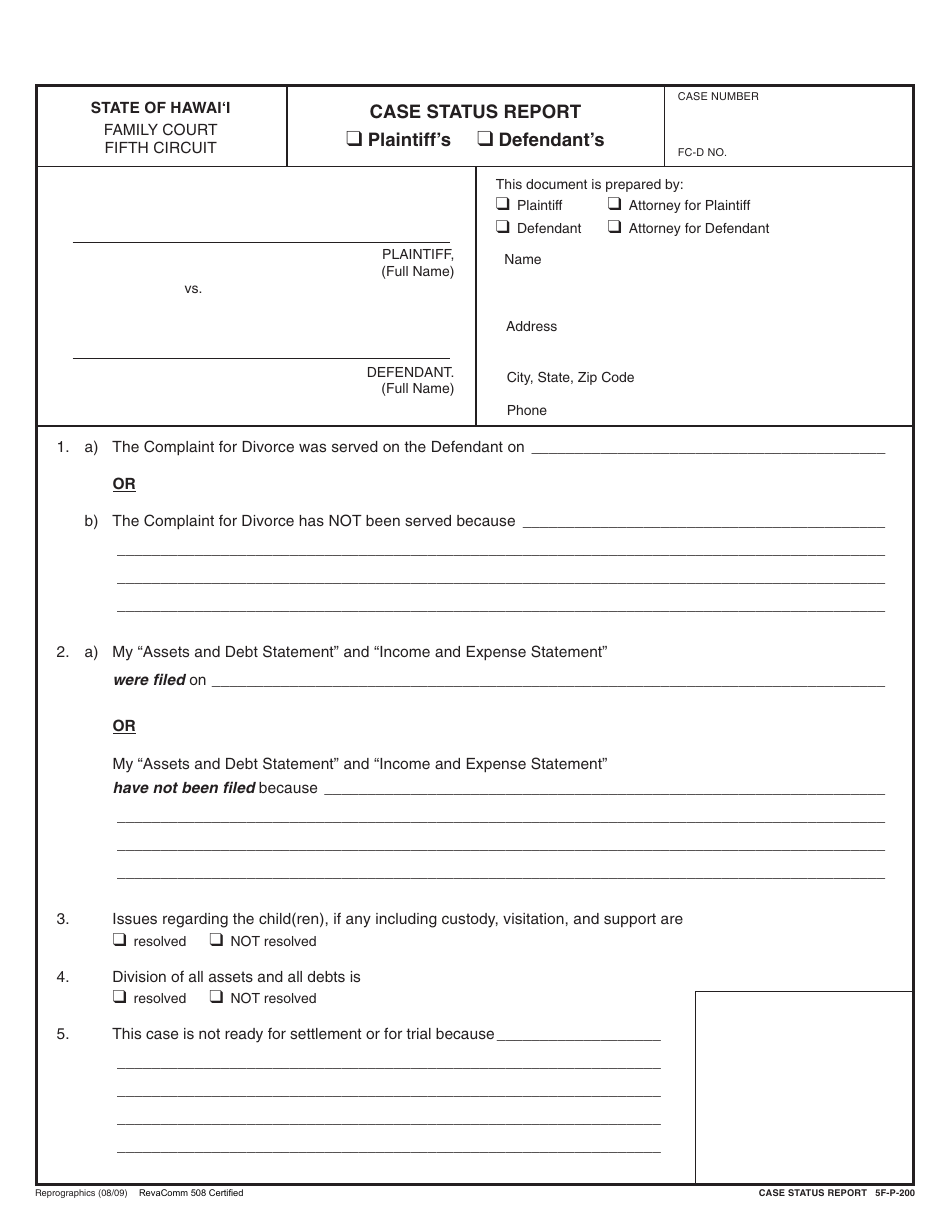 Form 5F-P-183 Uncontested Divorce Without Children (Instructions and Forms) - Hawaii, Page 31