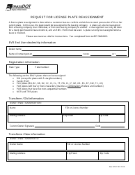 Form T21107 &quot;Request for License Plate Reassignment&quot; - Massachusetts
