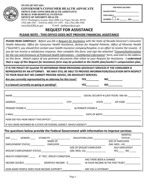 Nevada Request for Assistance Download Printable PDF Templateroller