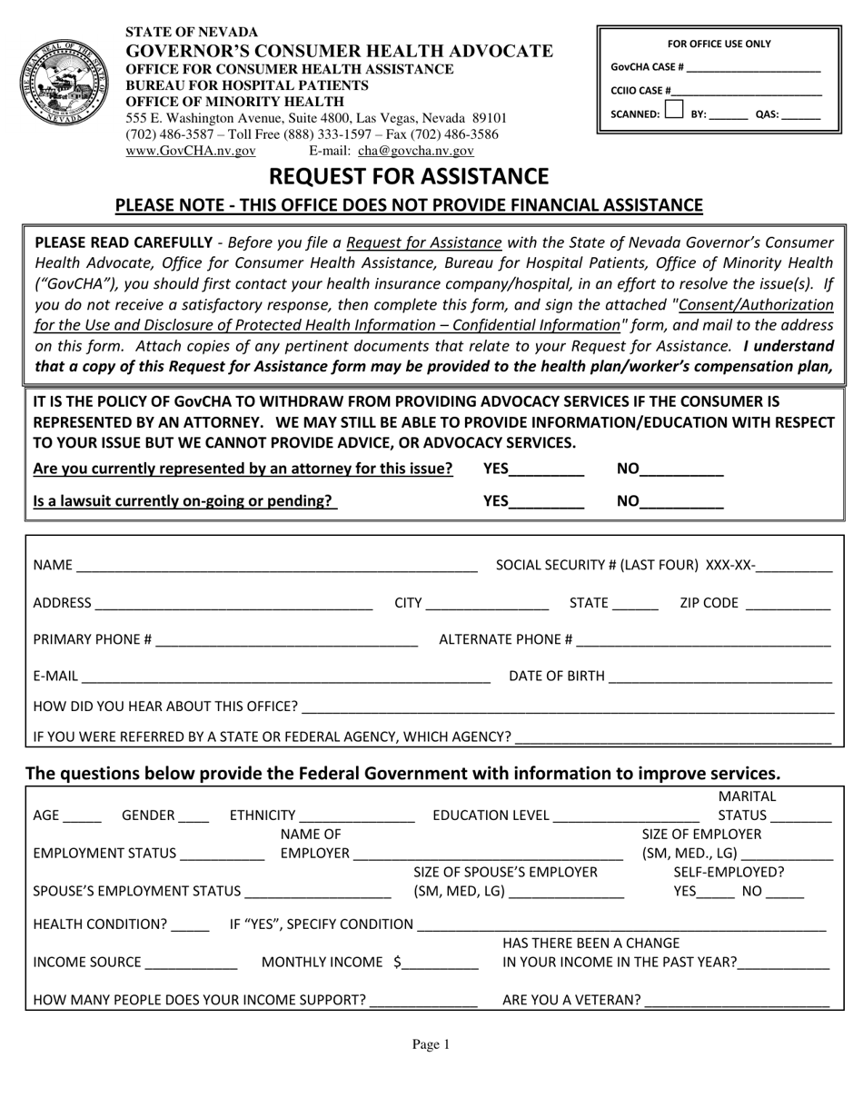 Nevada Request For Assistance Download Printable Pdf Templateroller 5925