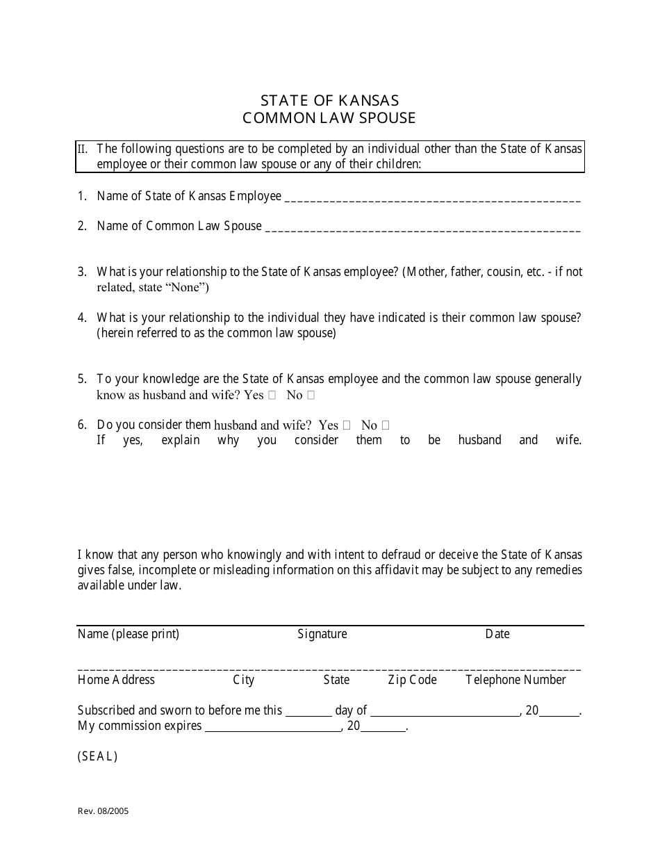 Kansas Affidavit Of Common Law Marriage Fill Out Sign Online And Download Pdf Templateroller 9939