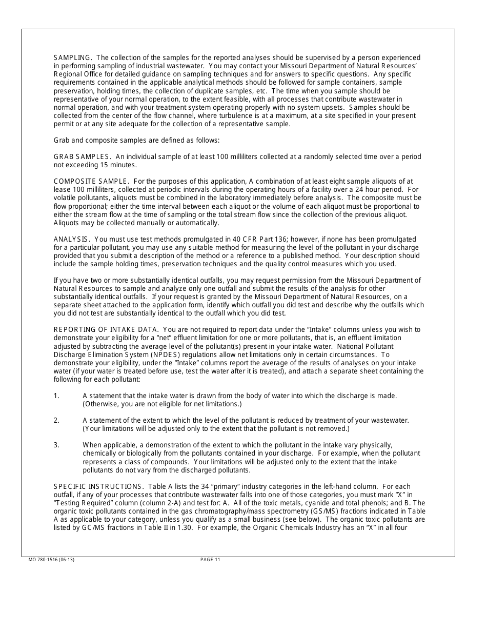 Form MO780-1516 (D) Application for Discharge Permit - Primary Industries - Missouri, Page 11