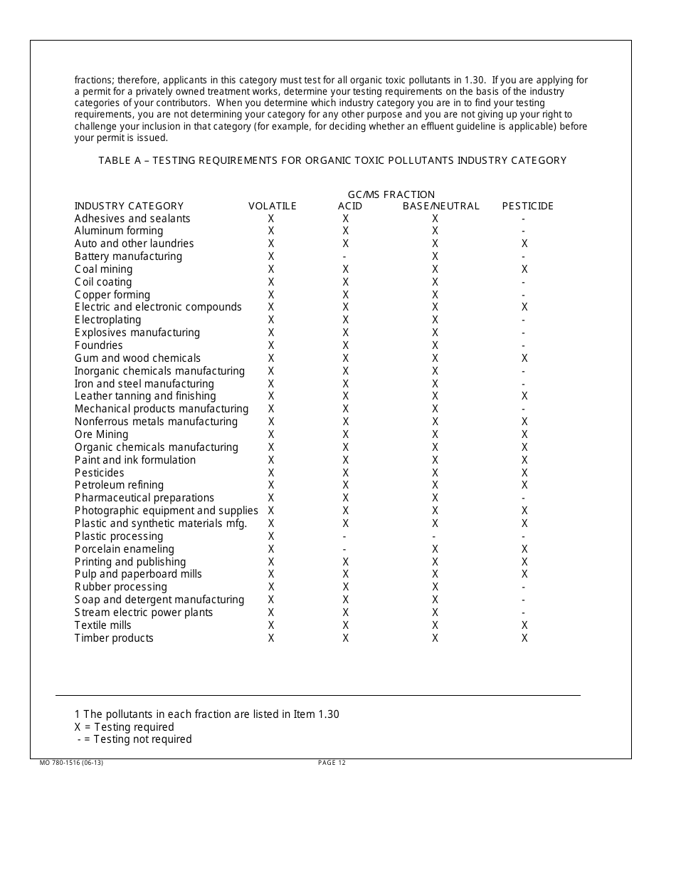 Form MO780-1516 (D) Application for Discharge Permit - Primary Industries - Missouri, Page 12