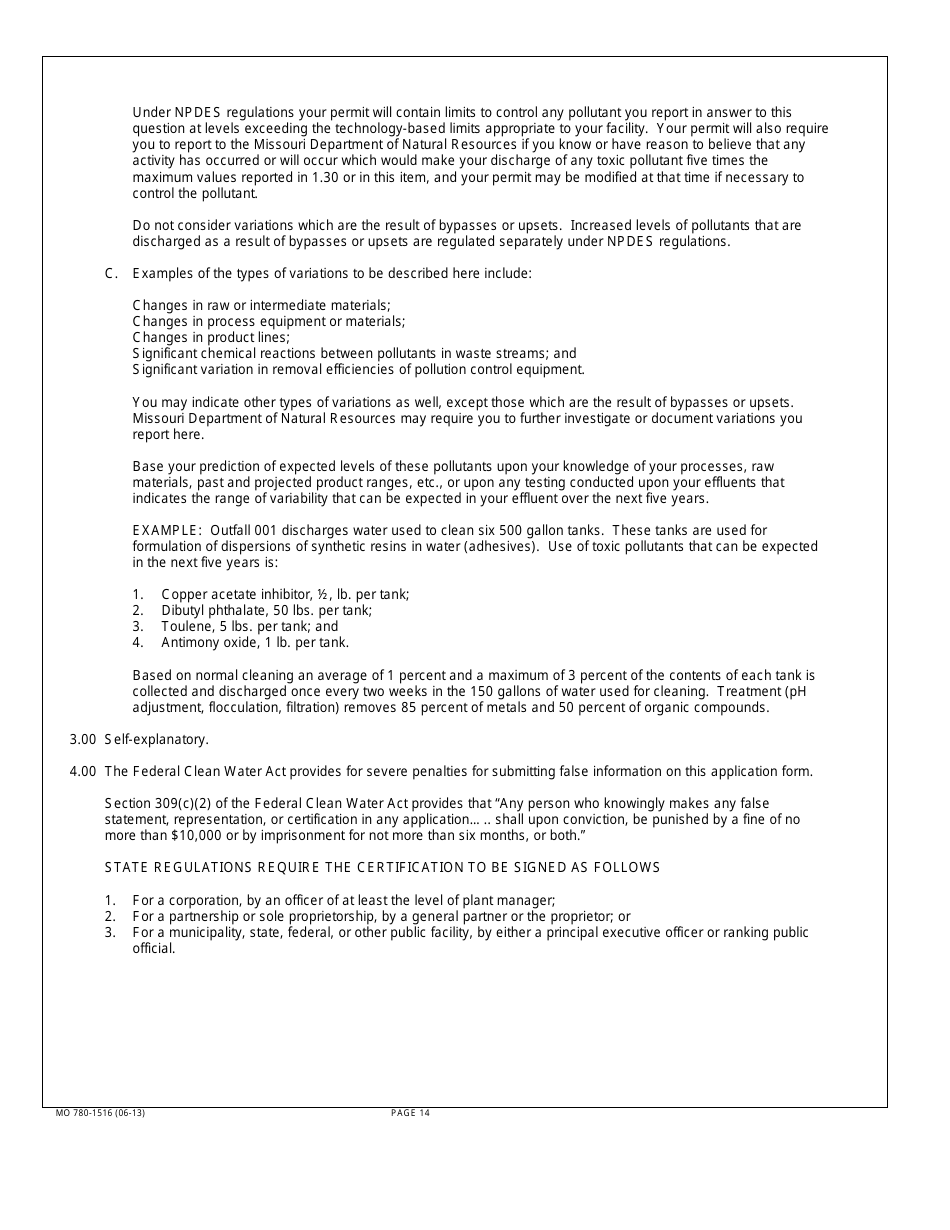 Form MO780-1516 (D) Application for Discharge Permit - Primary Industries - Missouri, Page 14