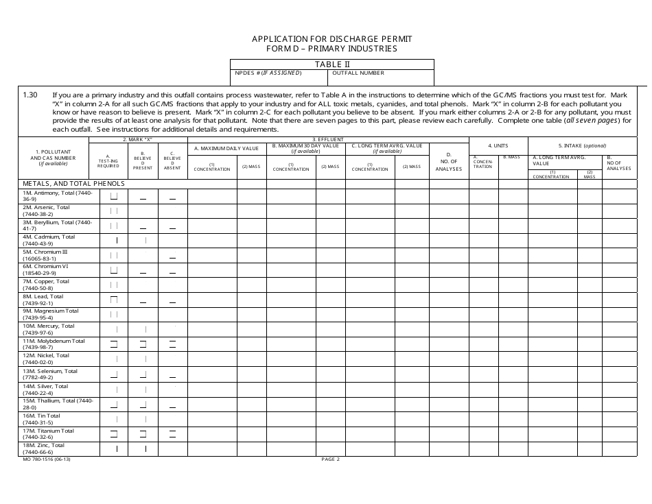 Form MO780-1516 (D) Application for Discharge Permit - Primary Industries - Missouri, Page 2