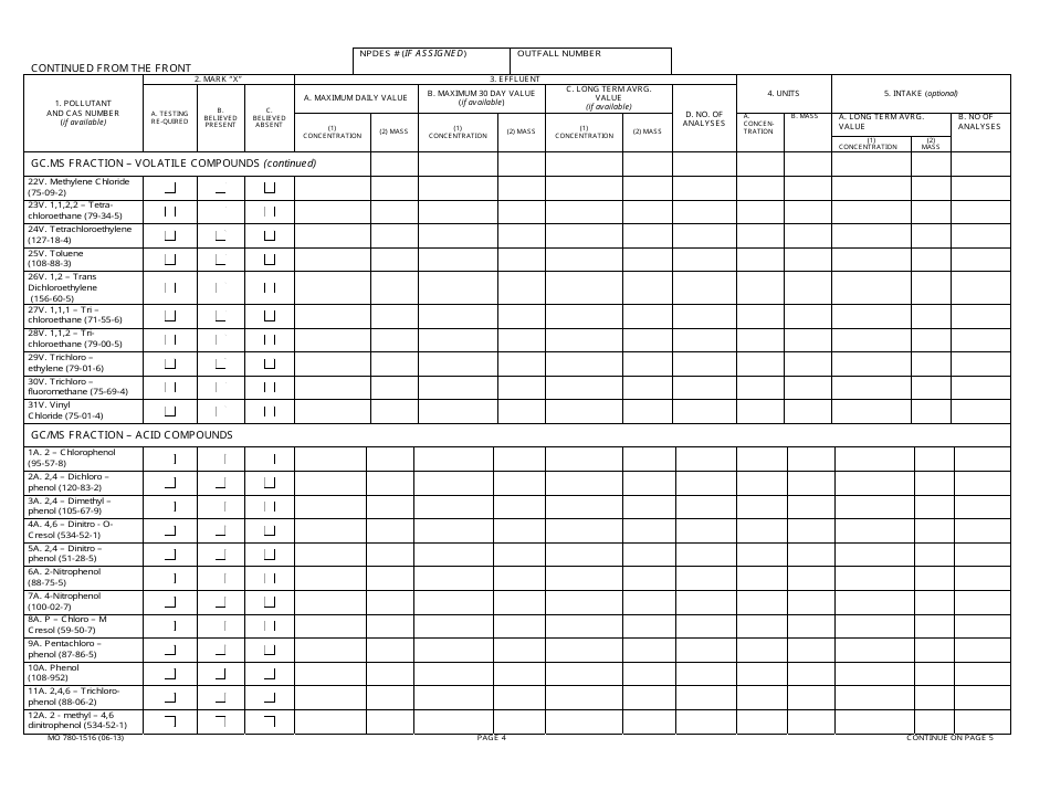 Form MO780-1516 (D) Application for Discharge Permit - Primary Industries - Missouri, Page 4