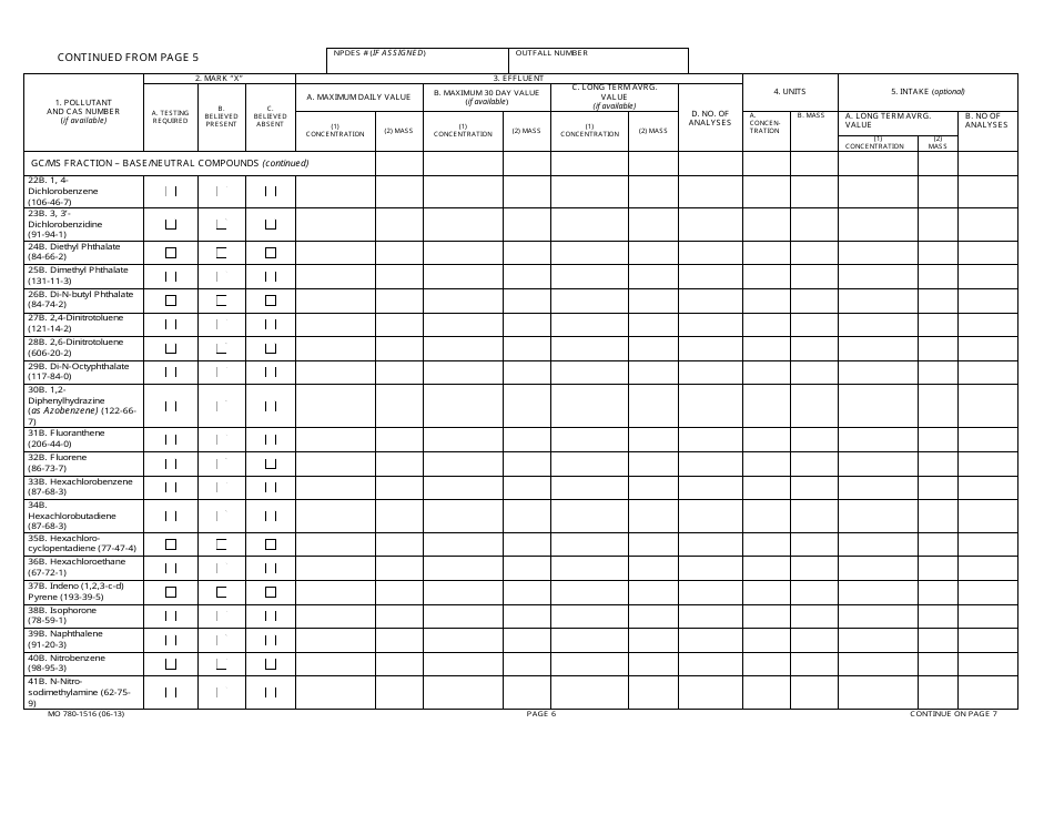 Form MO780-1516 (D) Application for Discharge Permit - Primary Industries - Missouri, Page 6
