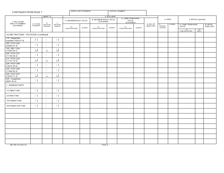 Form MO780-1516 (D) Application for Discharge Permit - Primary Industries - Missouri, Page 8