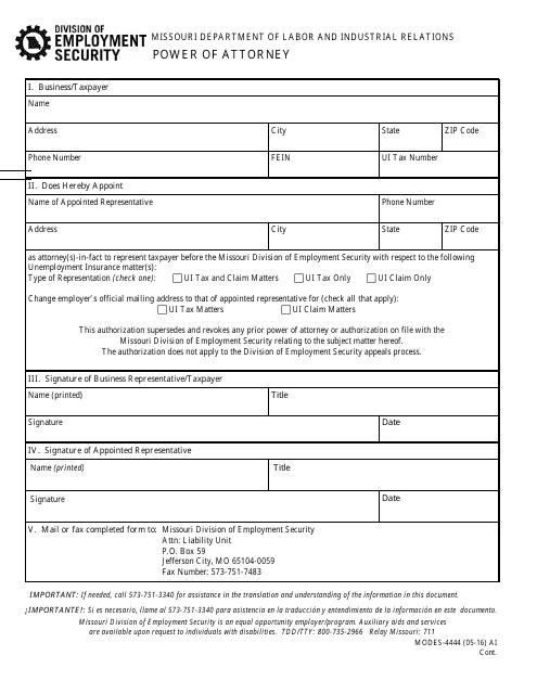 Form MODES-4444  Printable Pdf