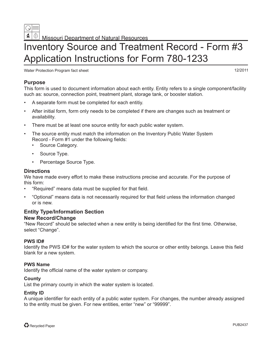 Instructions for Form MO780-1233 Inventory Source and Treatment Record - Missouri, Page 1