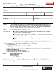 Document preview: Form MV-74 Application for Original Amateur Radio Operator Call Letter License Plate - Michigan