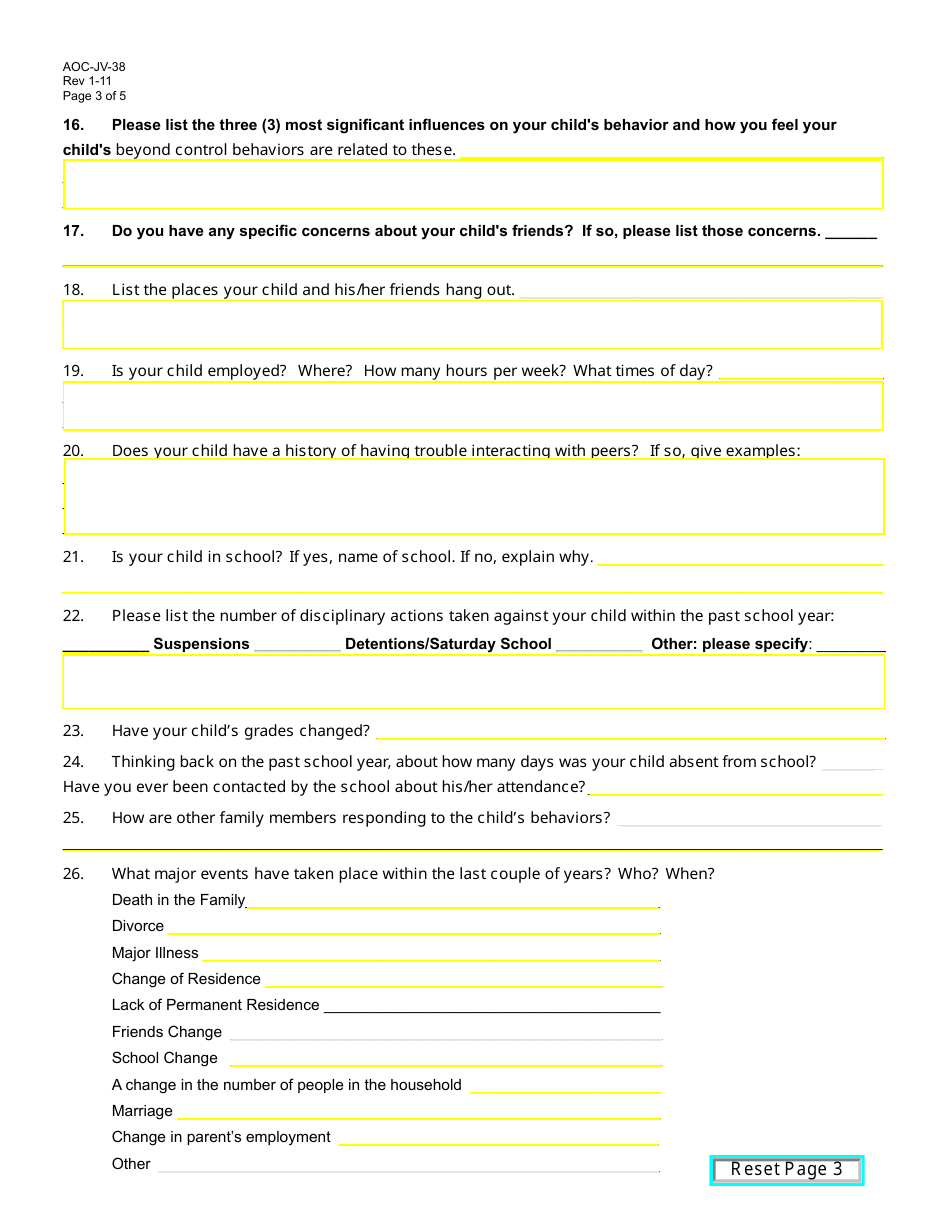 Form AOC-JV-38 Affidavit and Beyond Control of Parent Evaluation Form - Kentucky, Page 3