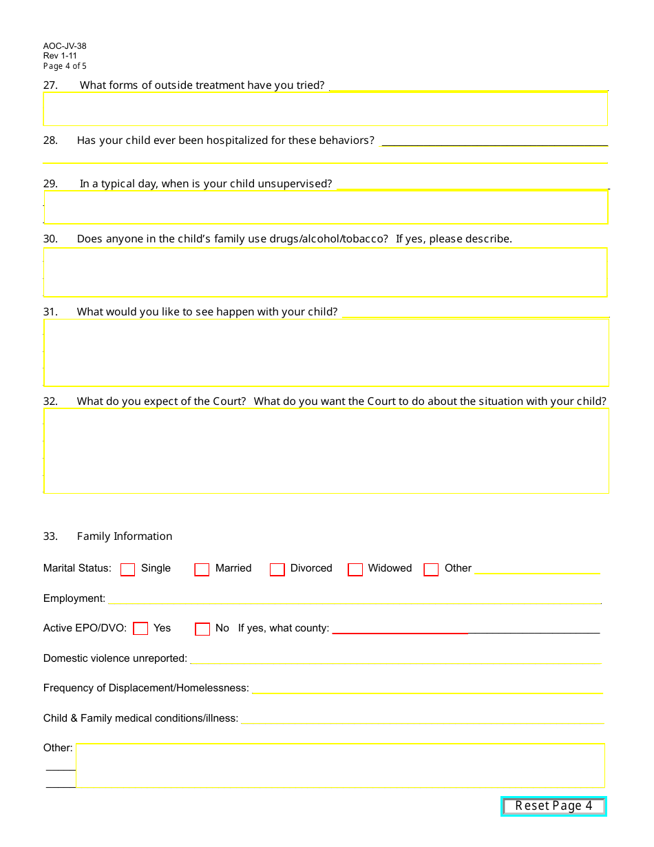 Form AOC-JV-38 Affidavit and Beyond Control of Parent Evaluation Form - Kentucky, Page 4