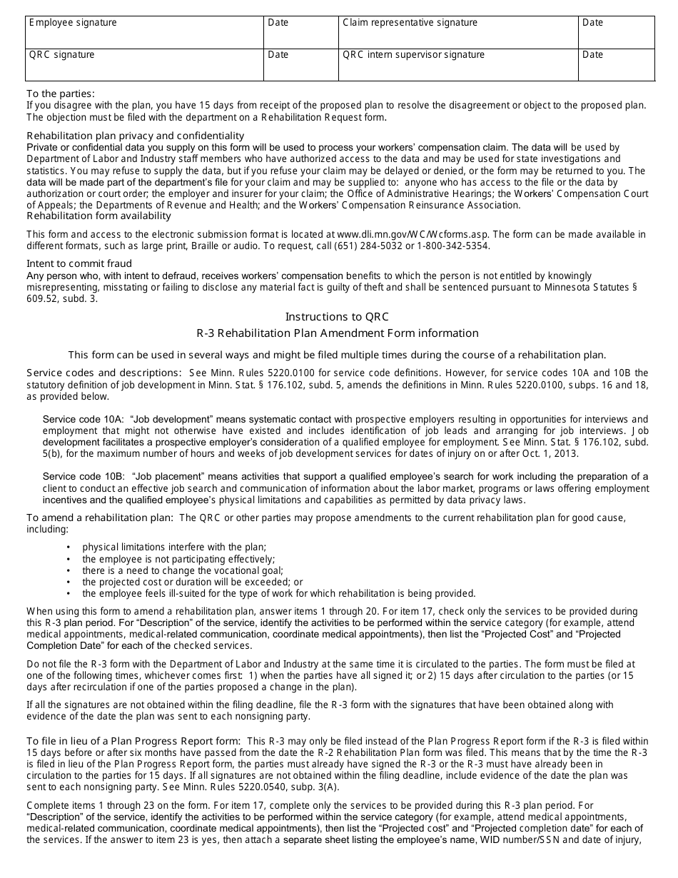 Form MN RP01 (R-3) Rehabilitation Plan Amendment - Minnesota, Page 3