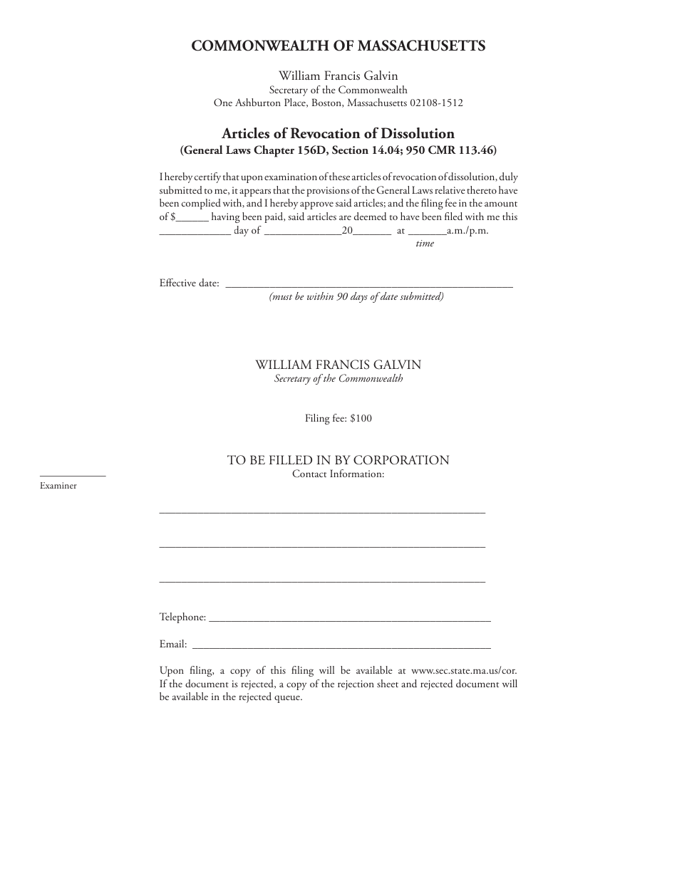 Articles of Revocation of Dissolution - Massachusetts, Page 4