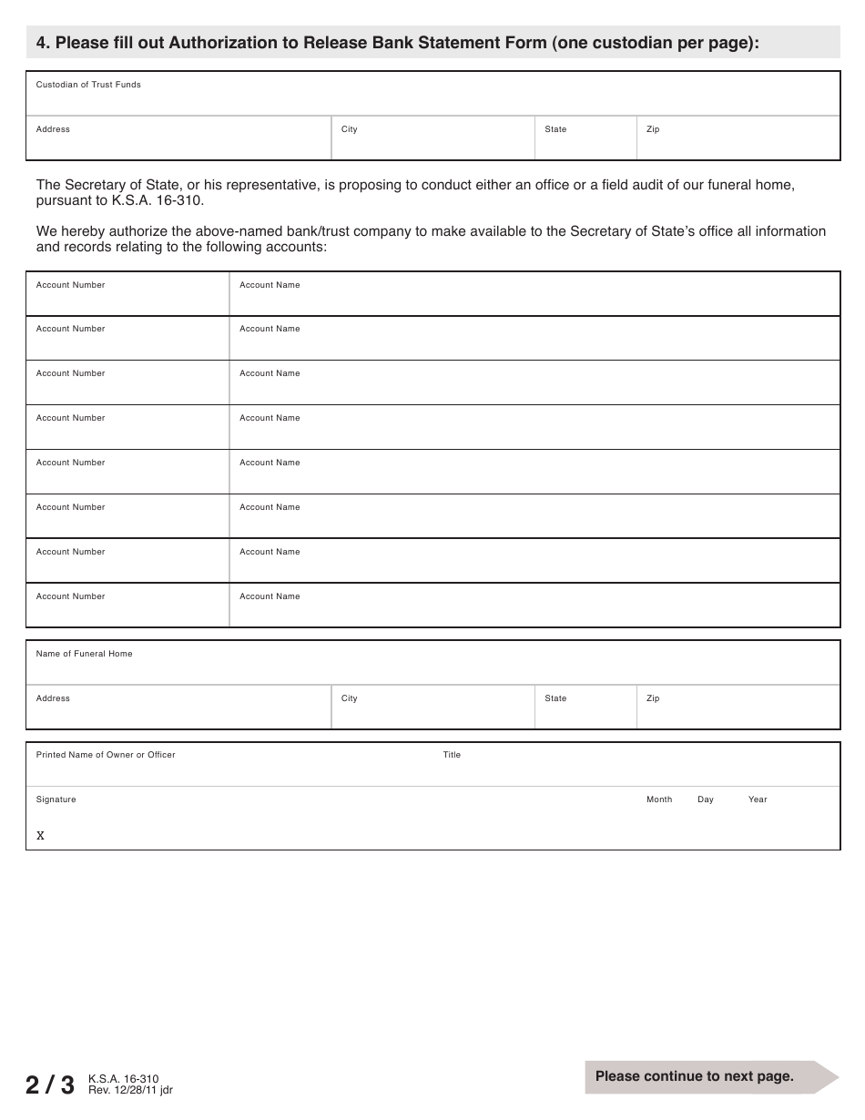 Form FH Statutory Compliance Report Funeral Homes - Kansas, Page 2