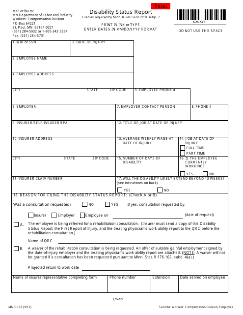 Form MN DS01 Disability Status Report - Minnesota
