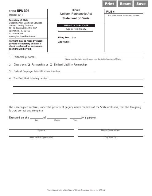 Form UPA-304 Statement of Denial - Illinois